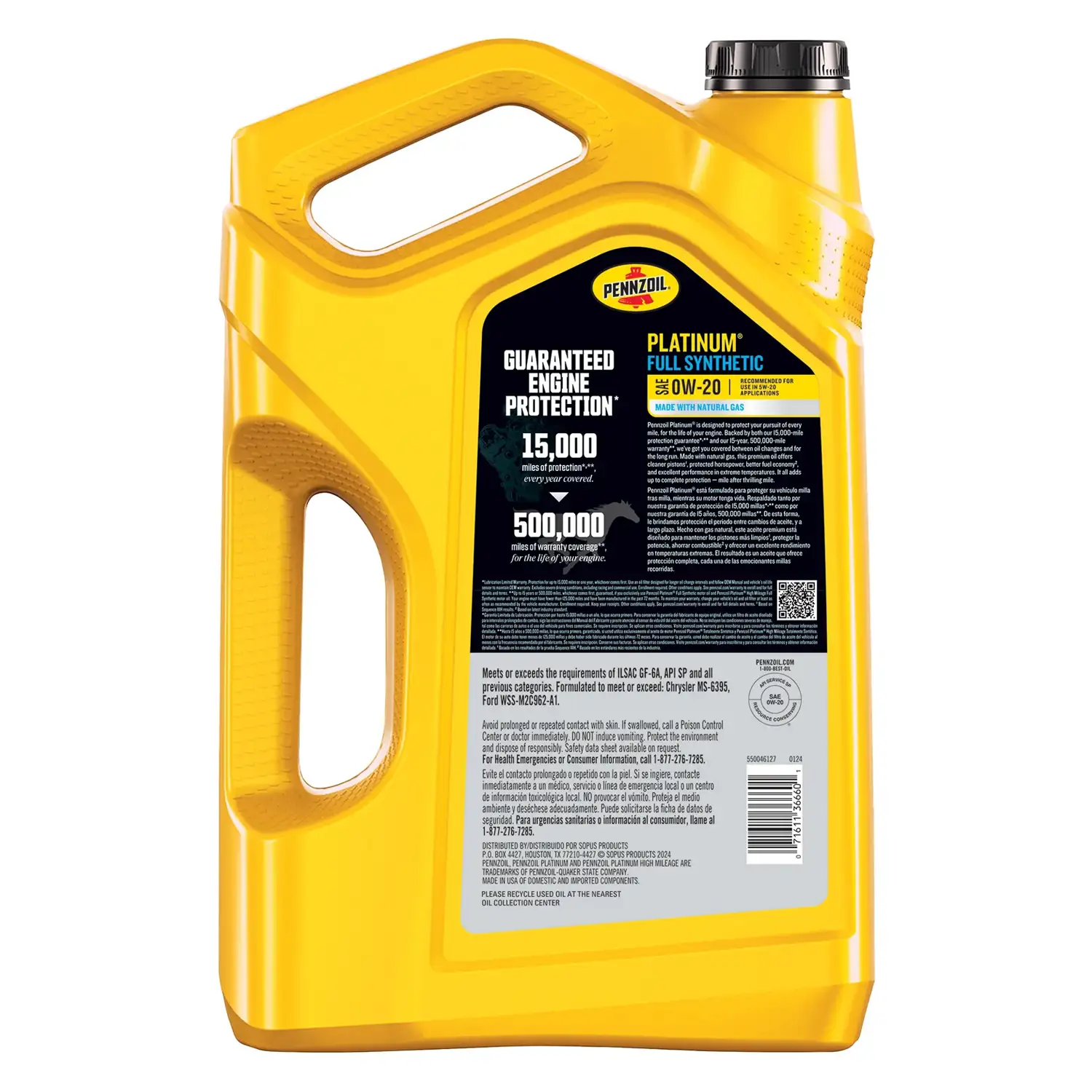 Pennzoil Platinum Full Synthetic 0W-20 Motor Oil, 5 Quart - Imagen 2