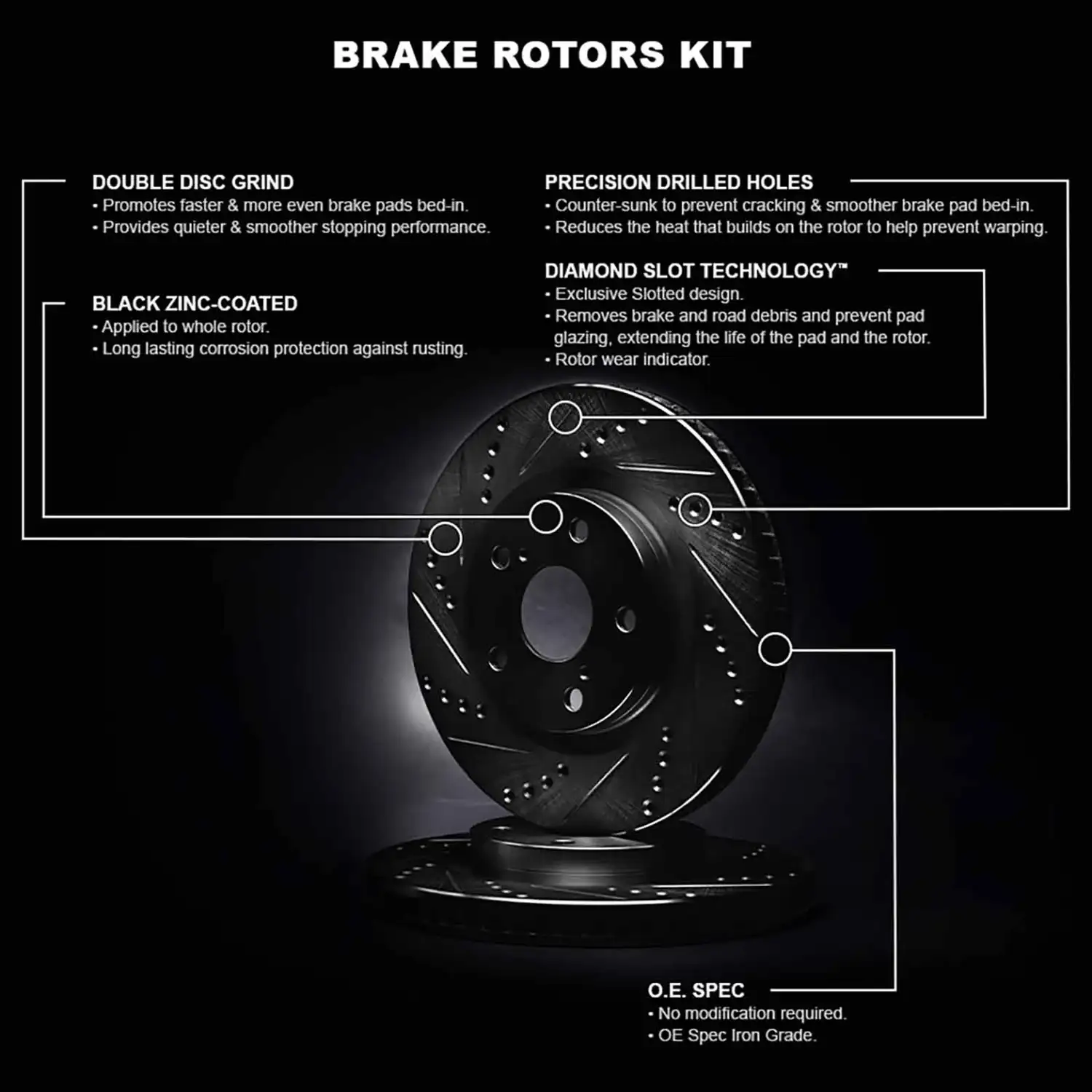 R1 Concepts Front Brake Rotor Kit _Brake Rotors_ Brake Disc _Drilled and Slotted WHPN1-11006 - Imagen 2