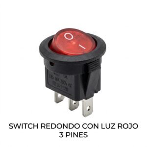 Interruptor Basculante Redondo (Rocker Switch) con Luz Roja - 3 Pines SPST