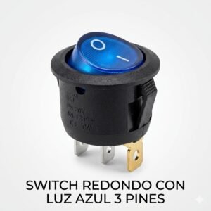 Interruptor Basculante Redondo (Rocker Switch) con Luz LED Azul - 3 Pines SPST