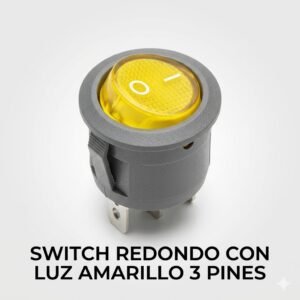 Interruptor Basculante Redondo (Rocker Switch) con Luz Amarilla - 3 Pines SPST
